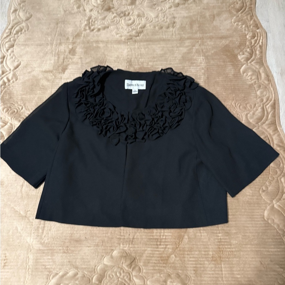 Danny & Nicole Black Blouse with Ruffle Neckline